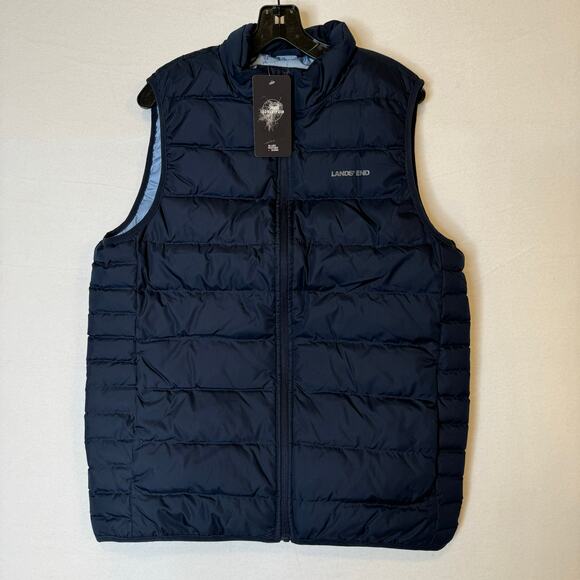 Lands End NWT Men‎ Size M Navy FP 600 Allied Feather and Down Zipper Puffer Vest